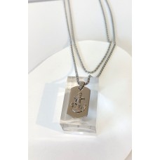 Ατσάλινο κολιέ με άγκυρα πάνω σε πλάκα και διπλή αλυσίδα STN05 